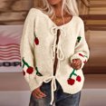 thumbnail image 2 of Women's Sweater Cherry Embroidered Lace Up Cardigan Cute Warm Knitted Winter Sweaters, 2 of 4