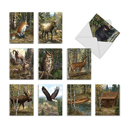 Name Personalized Note Card Stationery - M9685OCB Into The Woods: 10 Assorted Blank All-Occasion Note Cards Feature Woodland Scenary and Animals,The Best Card Company Stationery with Envelopes