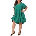 thumbnail image 4 of Agnes Orinda Women's Plus Size Dresses V Neck Ruffle Sleeve Swing A-Line Tiered Midi Dress with Pockets 4X Green, 4 of 6