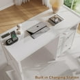 thumbnail image 4 of 47" Farmhouse Executive Desk with 2 Drawers, Home Office Desk with Charging Station and Open Shelf, Morden Writing Table for Study and Bedroom, White, 4 of 6