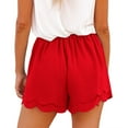 thumbnail image 3 of Pantalones cortos en capas de cintura alta para mujer, pantalones cortos casuales de pierna ancha con dobladillo con volantes de Color sólido con cordones para verano, 3 of 5