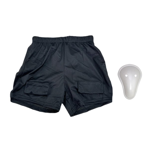 Pantalones cortos de hockey holgados para hombre, pantalones cortos de malla, pantalones cortos deportivos, soporte cómodo y soporte para Con concha de entrepierna