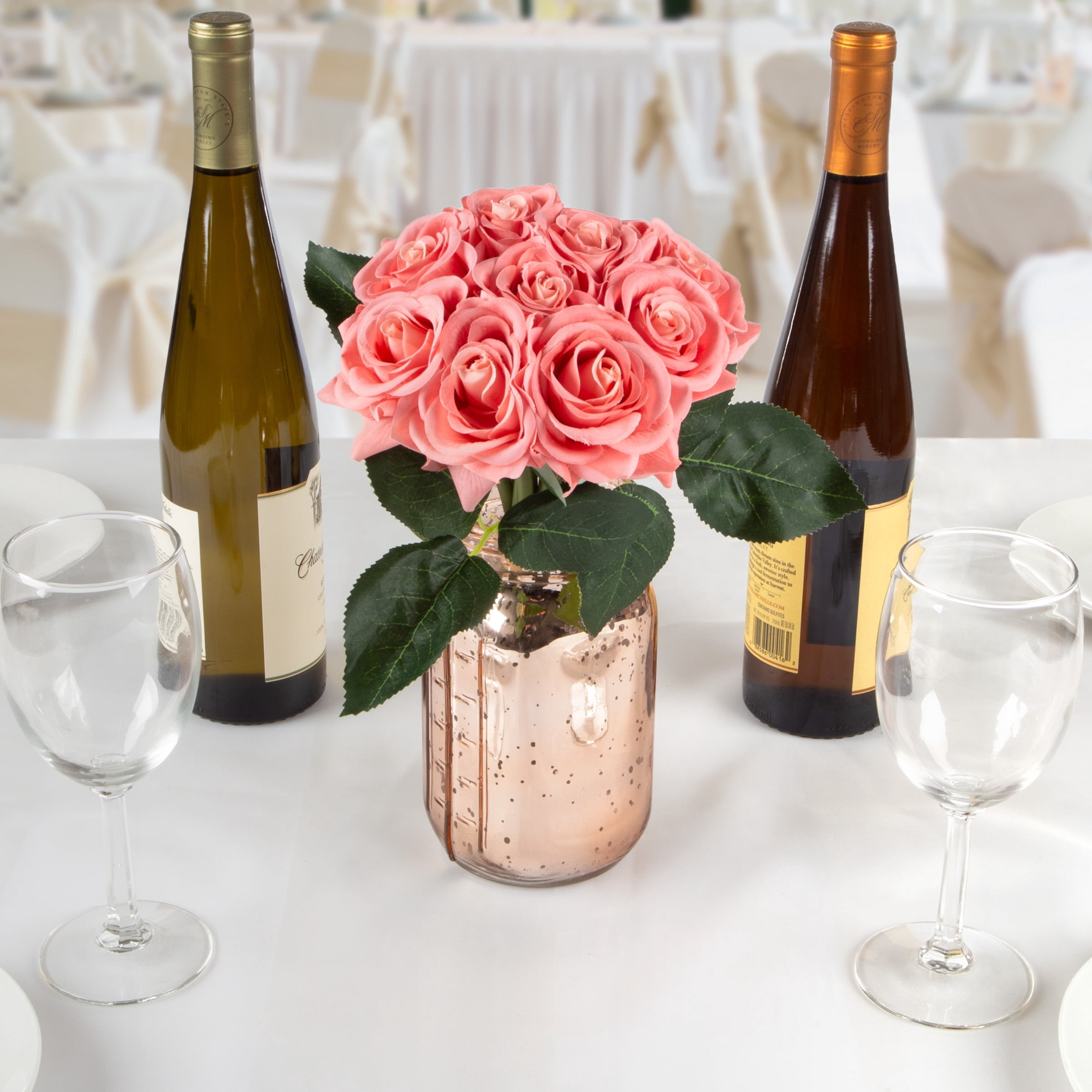 Villacera Artificial Flower Bouquet – Real Touch Faux Roses (18P, Coral)