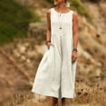 thumbnail image 4 of QUNYINEY Long Sundress for Women A Line Sleeveless Solid Cotton Linen Tank Dress Crew Neck Loose Fit Summer with Pockets Dresses, 4 of 8
