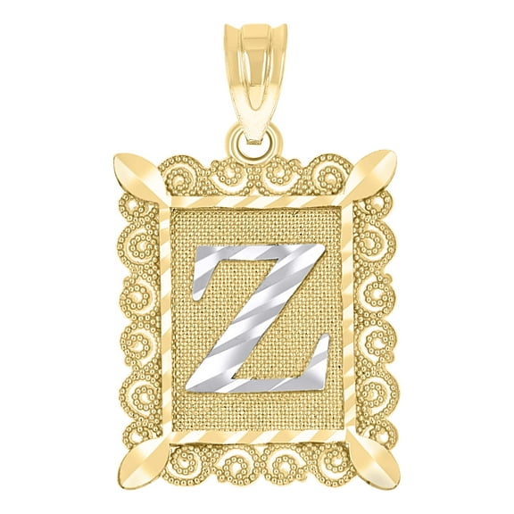 10kt Real Two-tone Gold Unisex Initial Alphabet Z Charm Pendant