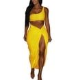 thumbnail image 4 of ZToonmas Women's One Shoulder Crop Top and Slit Midi Skirt Set 2 Piece Ruched Twist Knot Outfit for Night out and Parties, 4 of 9