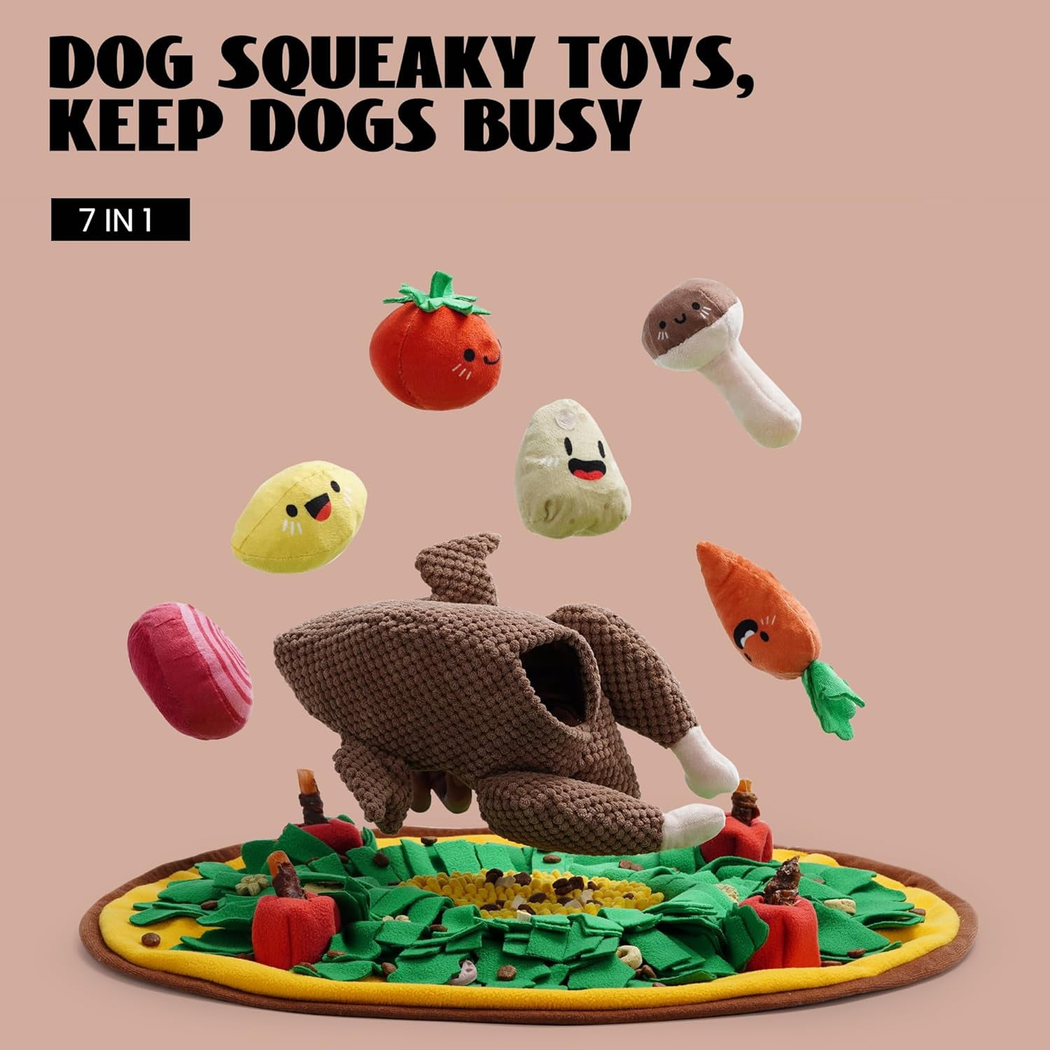 Nocciola Thanksgiving Turkey Puzzle Dog Toys Bundle, 7-in-1 Plush Turkey Toys with Snuffle Feeding Mat, Squeaky Interactive Dog Toys to Keep Them Busy