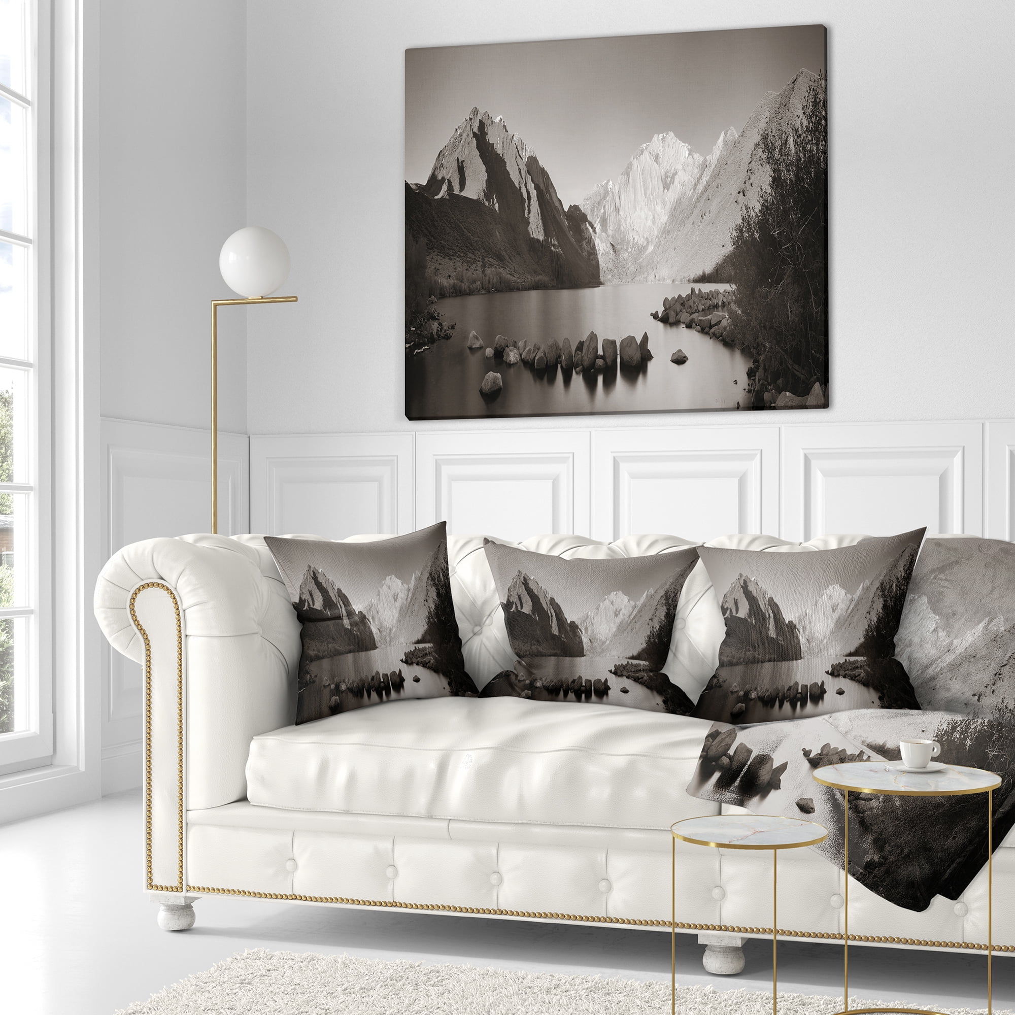 Designart Snow Mountain Lake Panorama - Landscape Printed Throw Pillow - 18x18