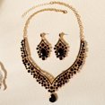 thumbnail image 1 of Xiao Hua 1 juego de pendientes de novia, collar, joyería de diamantes de imitación en forma de lágrima, conjunto de joyería geométrica ajustable, adecuado para bodas, negro, 1 of 4
