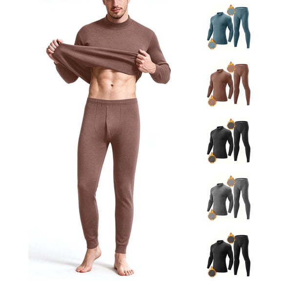 Sakuulaan Men's Thermal Underwear Set, Winter Warm Top and Bottom with Fleece Lined