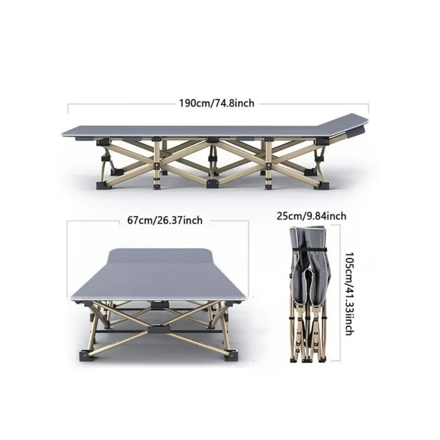 75" Folding Camping Cot with Mattress, Heavy Duty Portable Sleeping Cot Bed, 600LBS Capacity Foldable Cot with Carry Bag, Gray