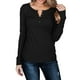 thumbnail image 3 of Camisa pulóver para mujer, manga larga, Color puro, informal, botón delgado, túnica de otoño de punto acanalado frontal para otoño primavera negro L, 3 of 6