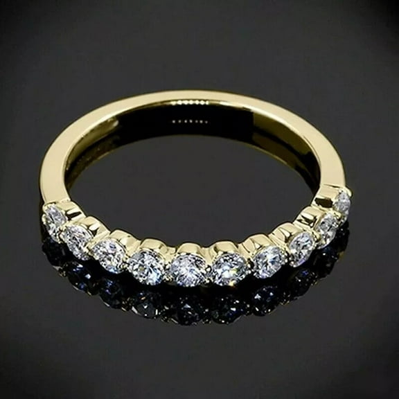 2TCW Round Cut Lab Created White Diamond Half Eternity Wedding Band Ring in 14k Yellow Gold Plated