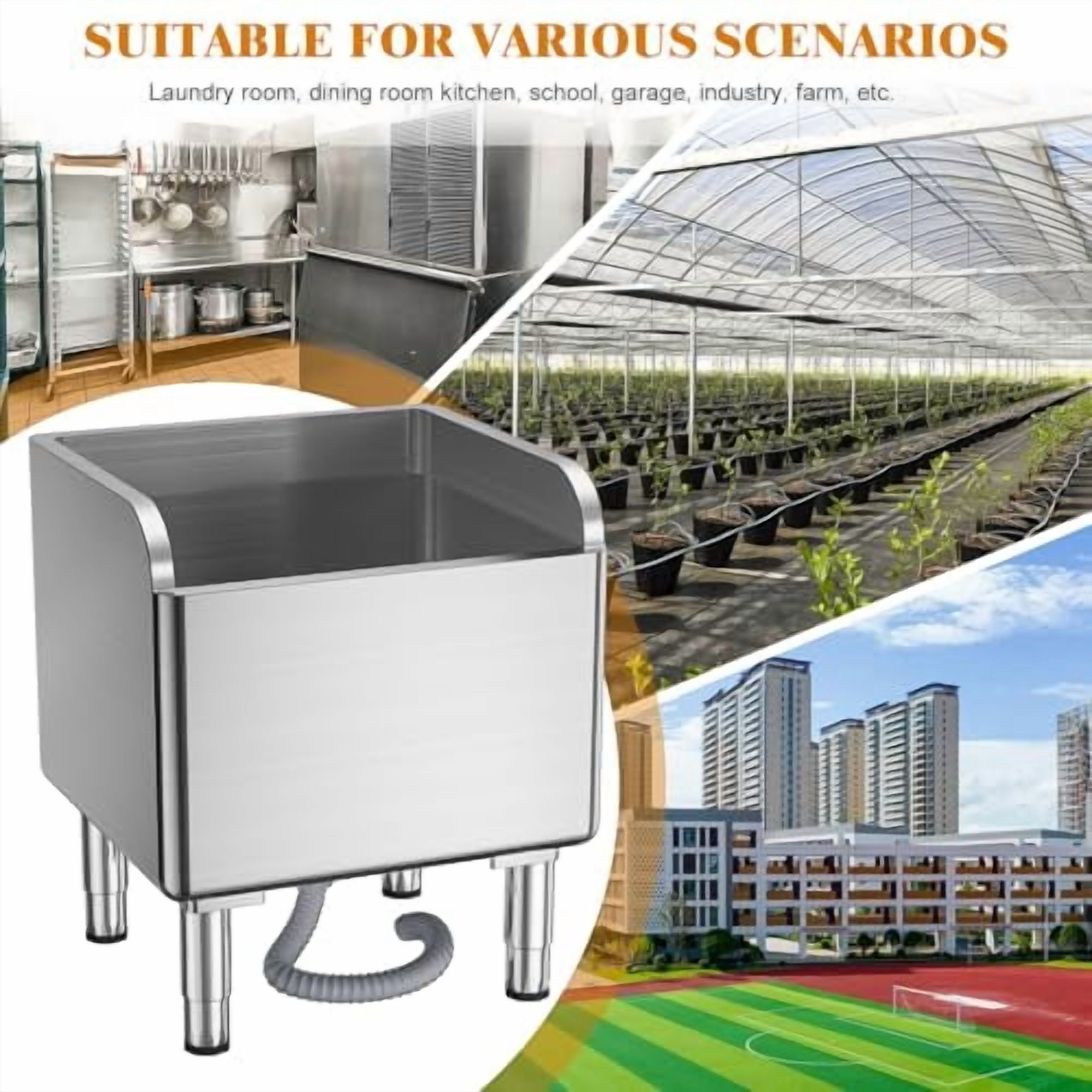 Mohsoe Commercial Mop Sink Stainless Steel, Large Capacity Floor Utility Sink with High Splash Baffle, Detachable Filter Basket, for Mudroom Laundry Restaurant Janitor