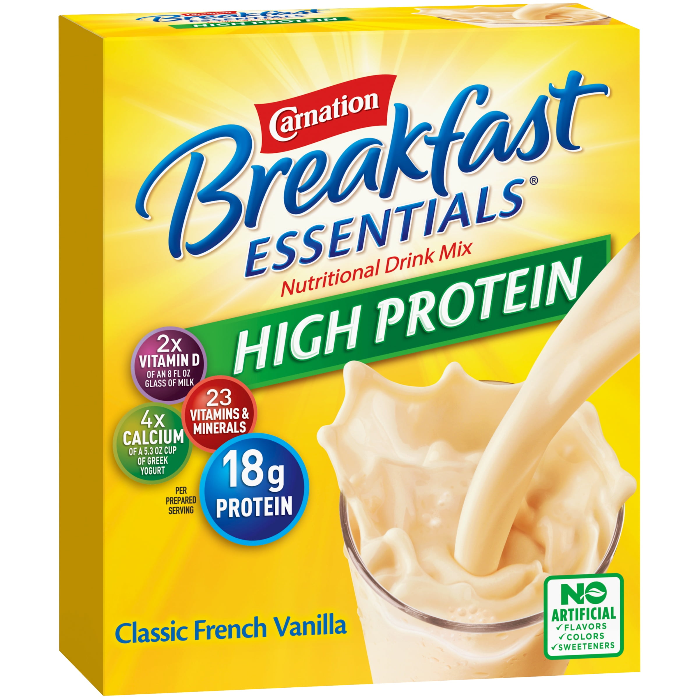 Carnation Breakfast Essentials High Protein Powder Nutritional Breakfast Drink Mix, Classic French Vanilla, 8 - 1.27 OZ Packets