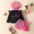 thumbnail image 2 of Gibobby Conjunto con capucha para niño Conjunto de ropa para niñas pequeñas, invierno, manga larga, letras, animados, falda, sombrero, 3 uds.(Negro,2-3 Años), 2 of 5