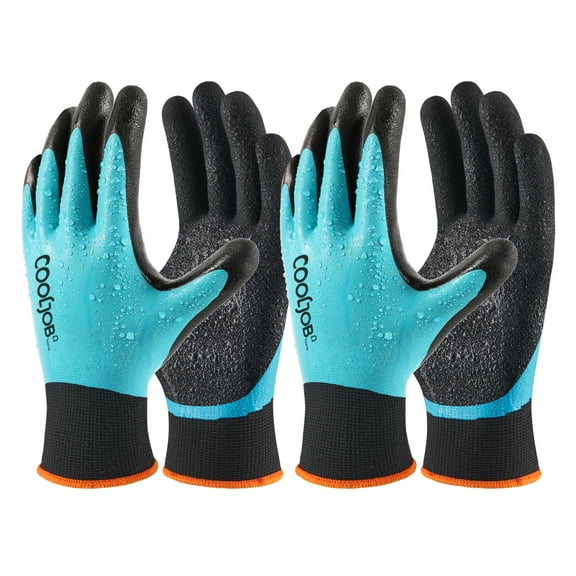 COOLJOB Waterproof Gardening Work Gloves Gifts for Women & Men, Double Rubber Coated Non-slip Working Gloves Bulk for Garden Yard Gardener Outdoor Construction Worker, Unisex Blue Small Size 2 Pairs