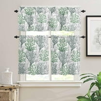 Kitchen Curtains Set, Sage Green Gray Coral Coastal Kitchen Curtains and Valances Set, Summer Beach Seaside Nautical Rod Pocket Tier Curtains 36 Inch Length for Cafe/Bedroom Windows
