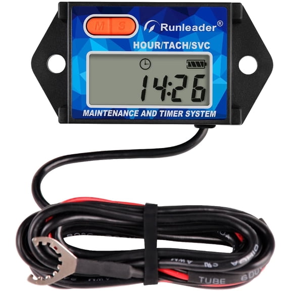 Runleader HM027A Self Powered Digital Tach Hour Meter RPM Alert Maintenance Reminde Stroke Gas Engine Motor Cycle