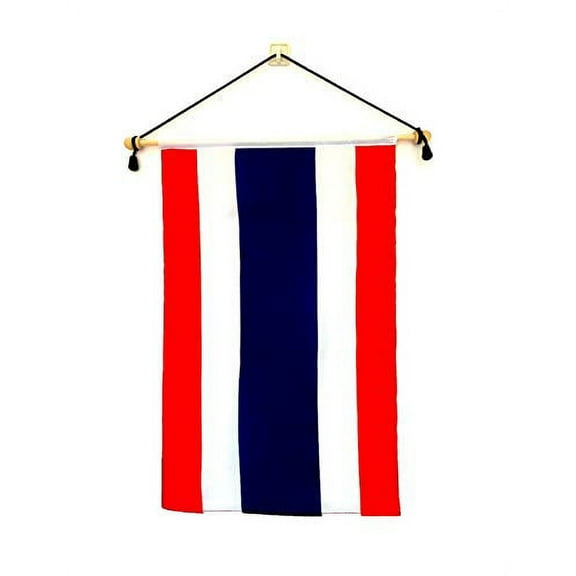 Thailand 12"x18" Polyester Wall Banner Flags, 12 x18 Thai Wall or School Flag Mounted on a Birch Wood Banner Pole, Much Larger Than Mini 4"x6" Banner Flags