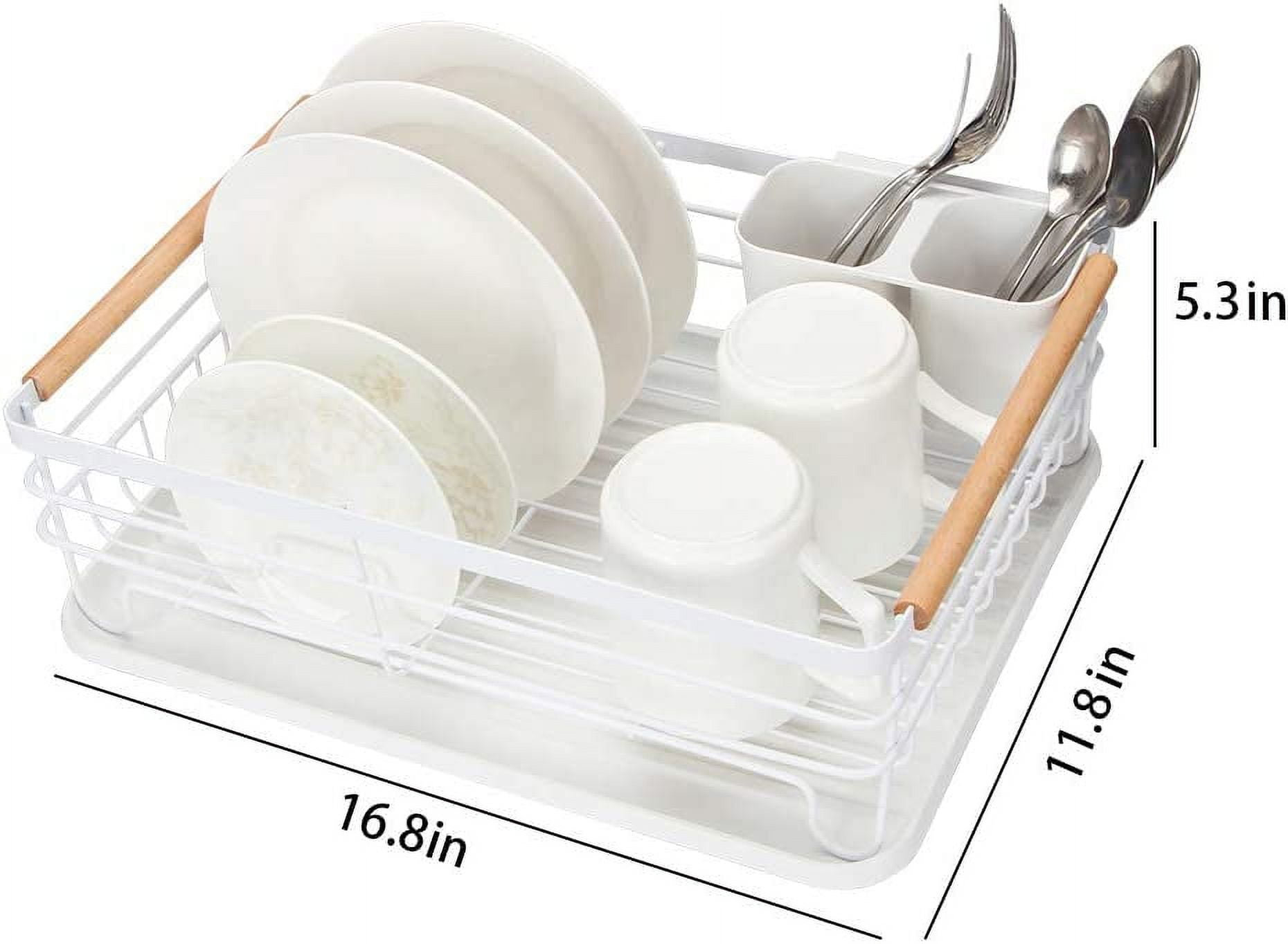 uyoyous Dish Drying Rack Compact Dish Rack and Drainboard Set, Dish Drainer Kitchen Countertop Organizer White, Size: 16.92 x 12 x 5.51