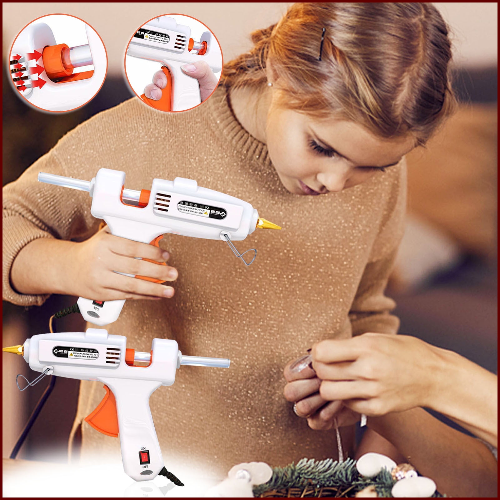Untimaty Cordless Hot Glue Gun with 2.0Ah Battery & Charger and 30 Pcs Full Size Glue Sticks, 100W Power Melt Glue Gun for DIY, Festival Decor and