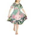 thumbnail image 2 of Yuyamidu Axolotl Princess Dresses for Kids Loose Daily Life Birthday Party Dress Formal Pleat Dress Girls' Short Sleeve Basic Skater Dress Cute Beach Dresses Size 9-10, 2 of 6