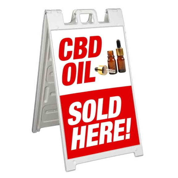 CBD Oil Sold Here (24" X 36") Standard A-Frame Signicade, Includes Decal Applied To Stand
