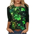 thumbnail image 2 of JTZGDY Plus Size St. Patrick's Day Tops for Women Dressy Casual Green Shamrock Clover Pattern Print 3/4 Sleeve Crewneck Tunic Shirts Loose Oversized Comfy Holiday Outfit Tees Blouse, 2 of 6
