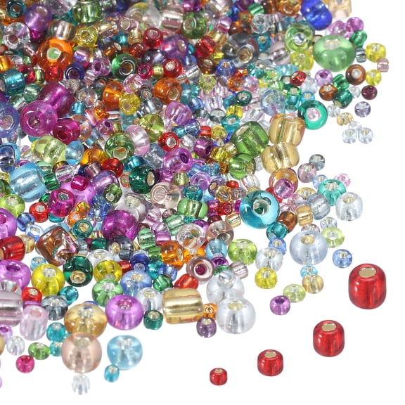 Uxcell 2848pcs Iridescent Glass Seed Beads 1.5/2/3/4mm Acrylic Round Bugle Beads for DIY Jewelry Craft Plants Making Fabric Felt Ornaments, Multicolor