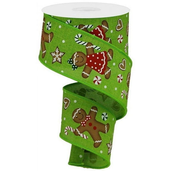Gingerbread Wired Edge Ribbon - 10 Yards (Fresh Green, 2.5 Inch)