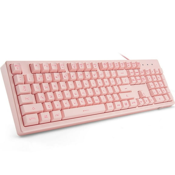 Basaltech Mechanical Feeling Keyboard with LED Backlit, 104-Key Quiet Membrane Keyboard for Gaming or Office, Ergonomic Silent Water-Resistant Light up Wired USB for Computer,Mac,Laptop