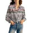 thumbnail image 4 of Shirts for Women Women Cotton Shirt Printed Fashion Button Down Shirts Casual Tops Long Sleeve Blouse XXXXXL, 4 of 6
