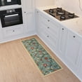 thumbnail image 2 of Ottomanson Floral Bathroom Runner Rug 20" x 59" - Non Slip Low Pile Carpet, Seafoam Green, 2 of 13