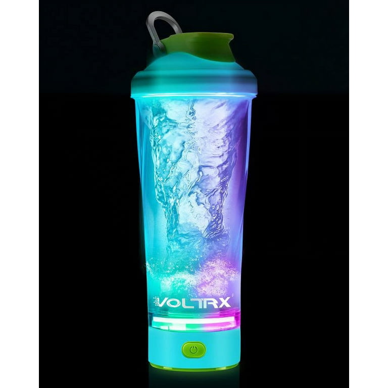 VOLTRX Electric Shaker Bottle Blue- USB Rechargeable Mixer , Shaker Cups for Protein Shakes, BPA-Free, Waterproof, Colored Light Base, 24 oz