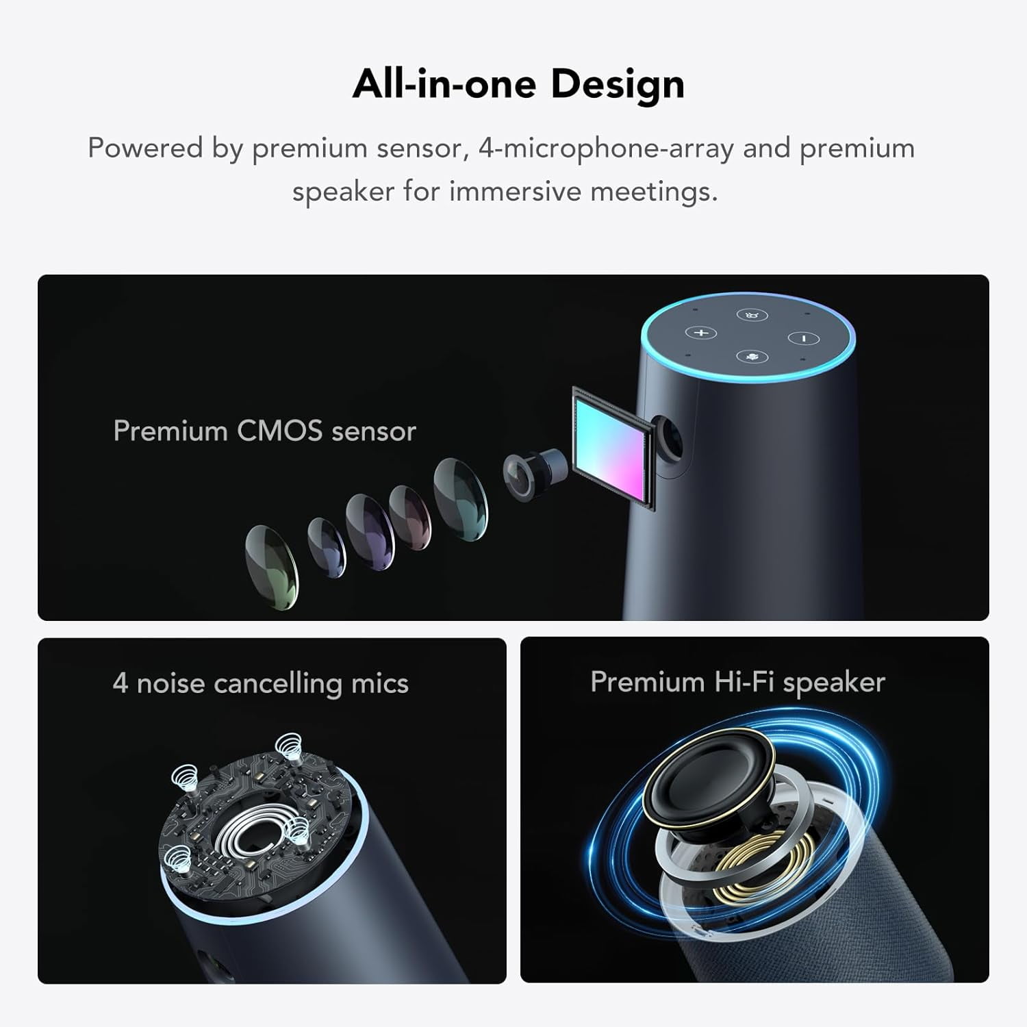 Nuroum C40 2K Video Webcam with Microphone, Speaker, AI Auto Framing, 5X Zoom, Noise Cancelling Mics, Blue, New