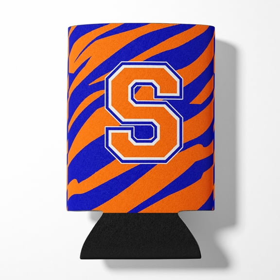 Letter S Initial Tiger Stripe - Blue Orange Can or Bottle Hugger