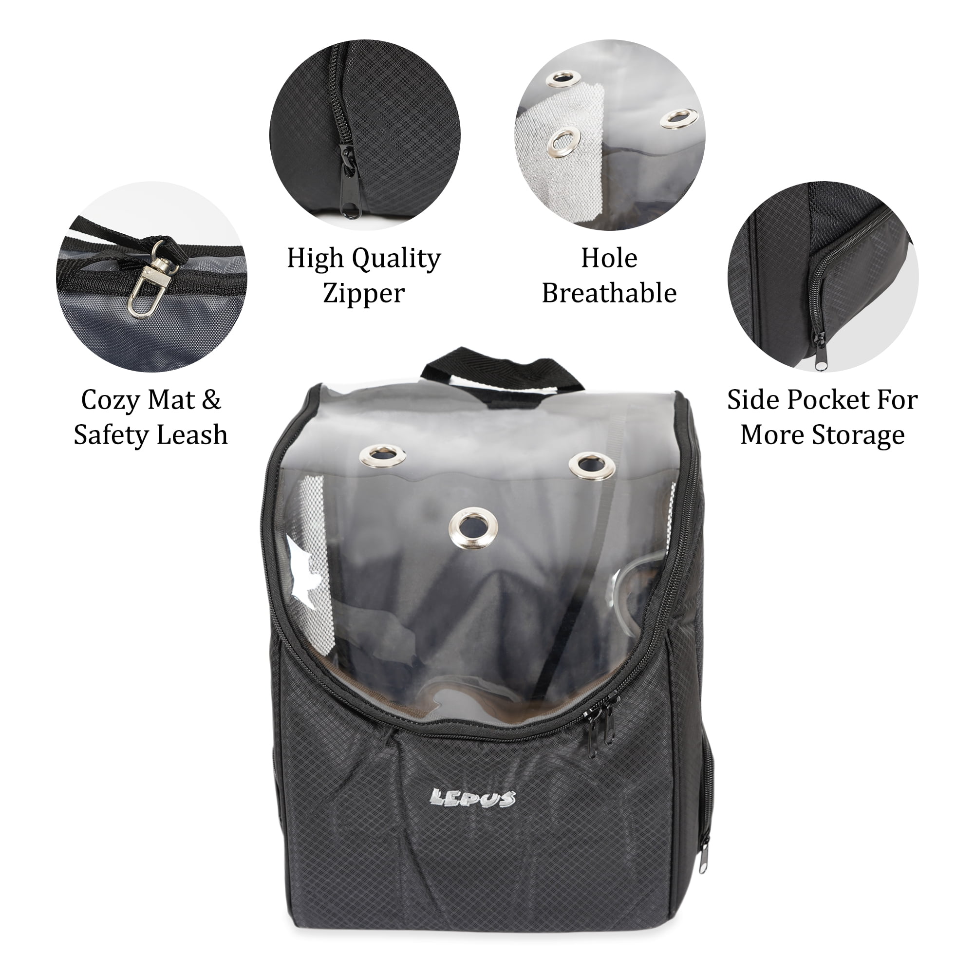 Airline Approved Dog and Cat Backpack Carrier for Small Dogs - Water, Stain Proof Dog Hiking Backpack with Mesh Cover, Waist Belt - BLACK