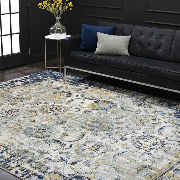 Traditional 5x8 Area Rug (5'3'' x 7'3'') Oriental Ivory, Blue Living