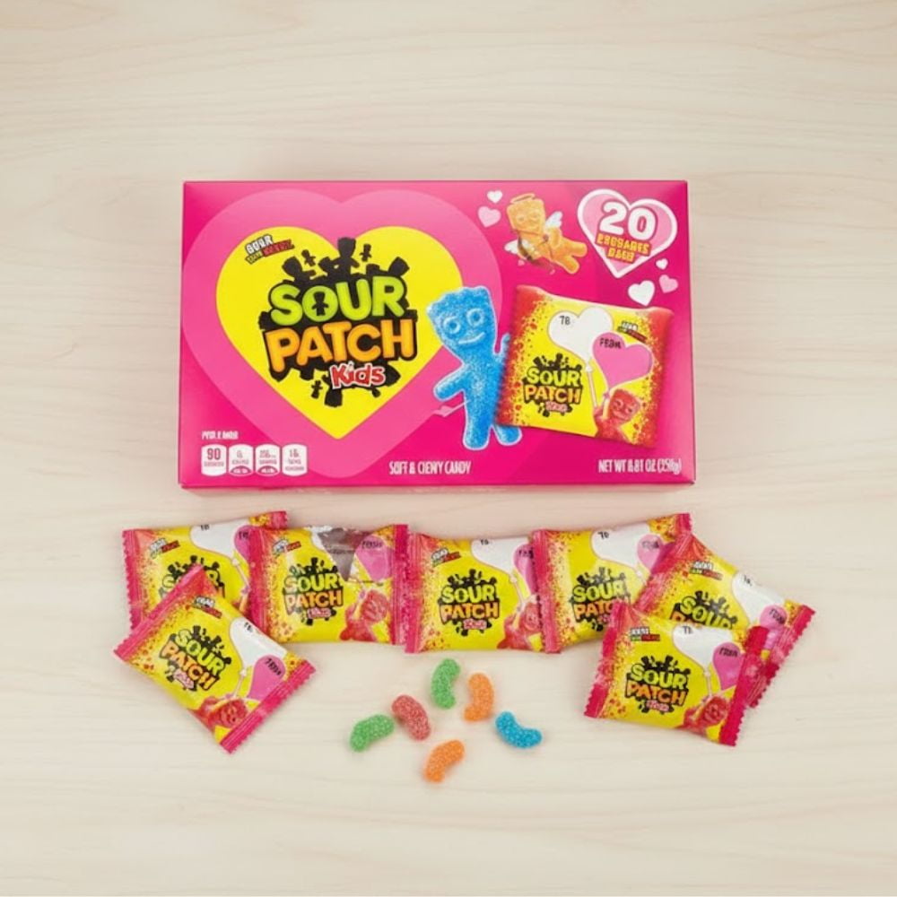SOUR PATCH Kids Soft & Chewy Candy, Sour Then Sweet, 20 Exchange Bags, Net Wt 8.81 oz (250g), Individually Wrapped Candy Bags