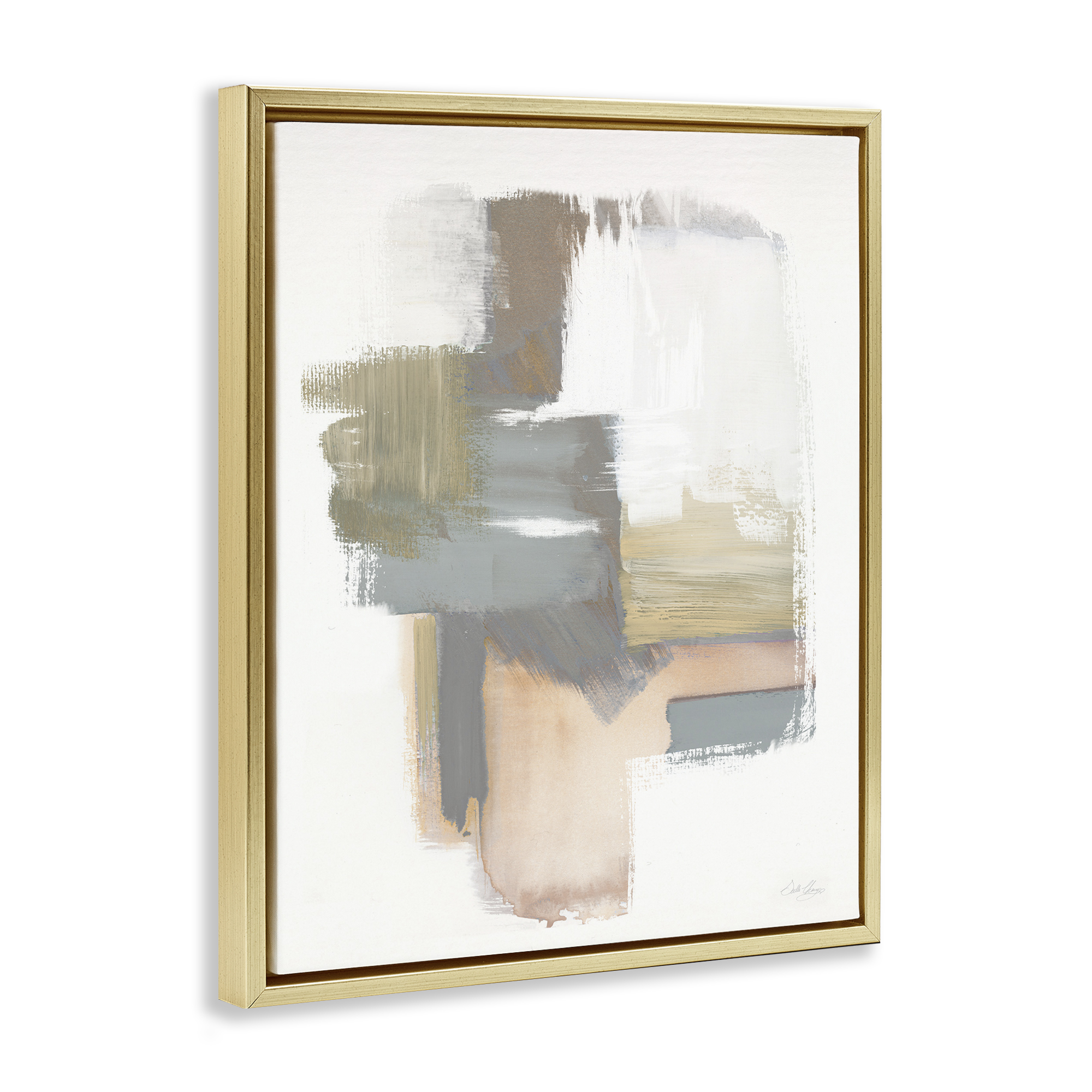 Stupell Industries Distorted Paint Strokes Abstract Painting Gold Floater Framed Canvas Art Print Wall Art, 17 x 21