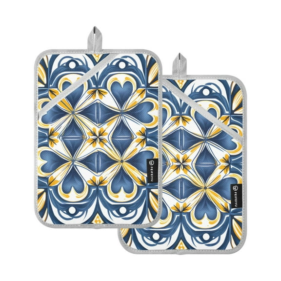 ALAZA Retro Pattern Pot Holders Set of 2 Heat Resistant Kitchen Oven Mitts