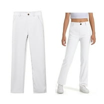 Girls Uniform Pants Skinny Pants Stretch Pants with Pockets Straight Pants White Pants for Girls Uniform Back To School Clothes for Teen Girls Kids Preppy Clothes 5-6 Years