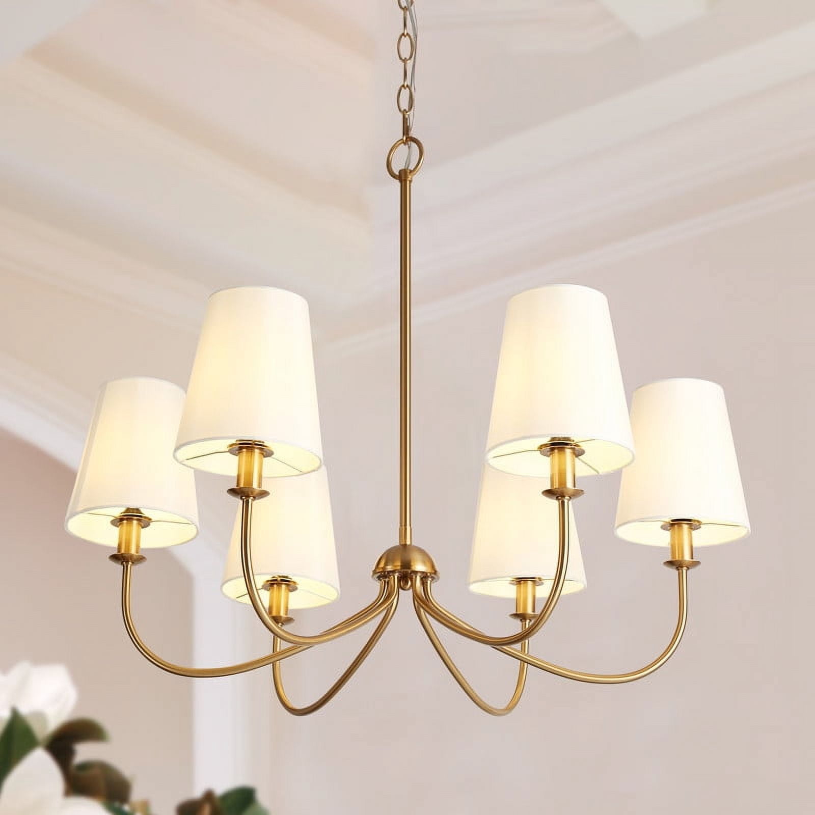 LNC 6-Light Gold and White Fabric Shade Candle Style Modern/Contemporary Chandelier