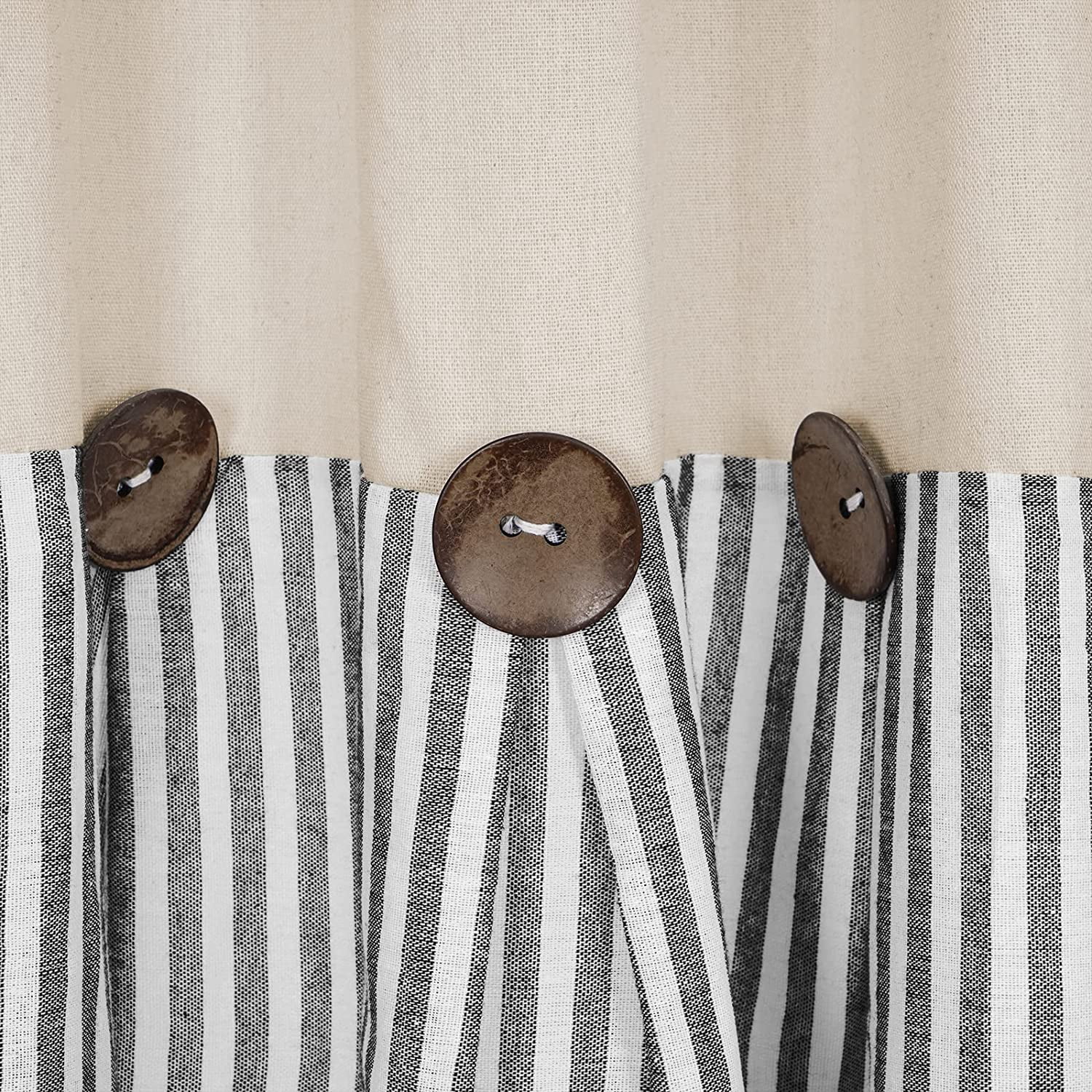 Alishomtll Farmhouse Curtains Natural Grey Stripe Cotton Linen Button Boho Rustic Rod Pocket Back Tab Window Drapes for Living Room ,52 x 84 Inch, 2 Panels