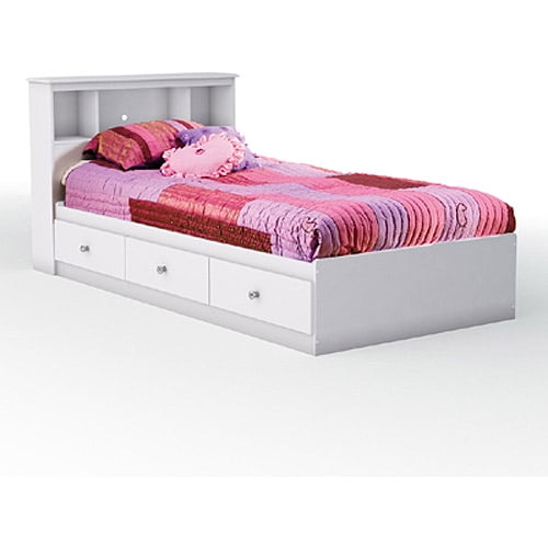 South Shore Crystal Twin Mates Bed & Bookcase Headboard, Pure White