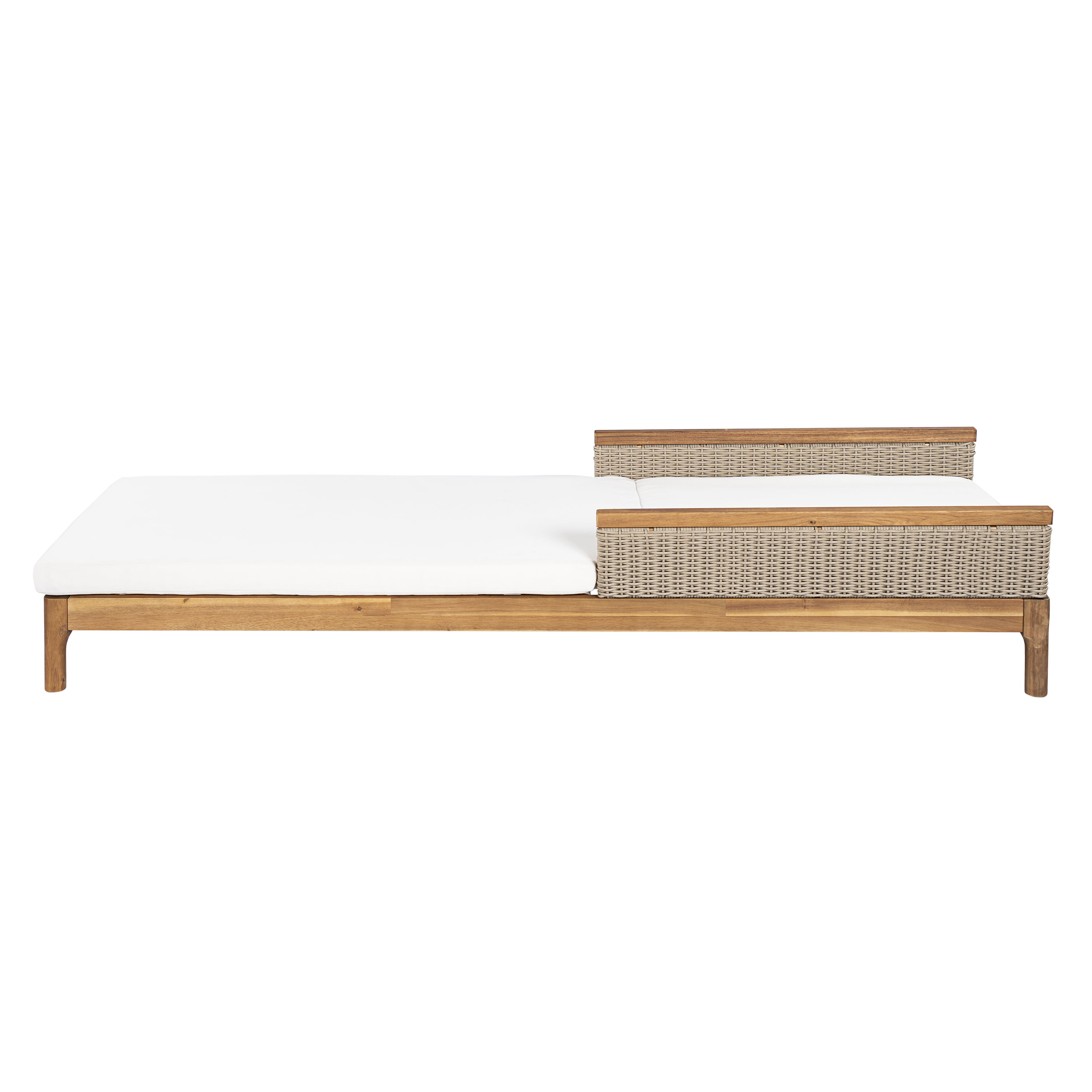 Euroco 76.7" Outdoor Chaise Lounge Chair, Acacia Wood Patio Chaise Lounge Recliner with 4-Position Adjustable Backrest,Thick Cushions & Wicker for Poolside Backyard Deck Porch,Beige