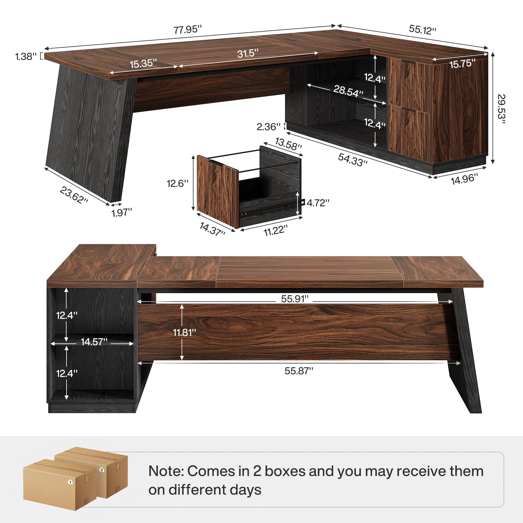 Tribesigns 78" L Shaped Executive Desk with Drawers, Large Office Computer Desk with Shelves, Modern Corner Table for Home Office (Black & Brown)