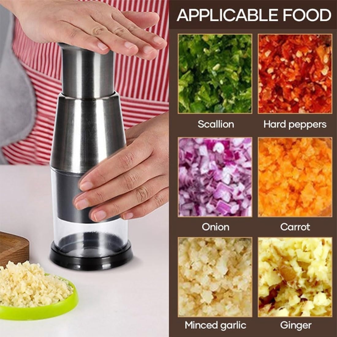 Manual Pressed Chopper, 2025 Upgraded Compact Mini Dicer Food Chopper,Functional Manual, Stainless Steel Hand Food Garlic Press for Mincing Garlic Press With black protective case