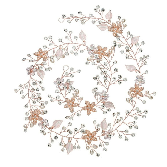 Rose Gold Hair Vine - Braided Wedding Headband Bohemian Headpiece - 28.5 inch/72 cm Extra Long Crystal Pearl Bridal Hair Accessories for Brides Bridesmaids